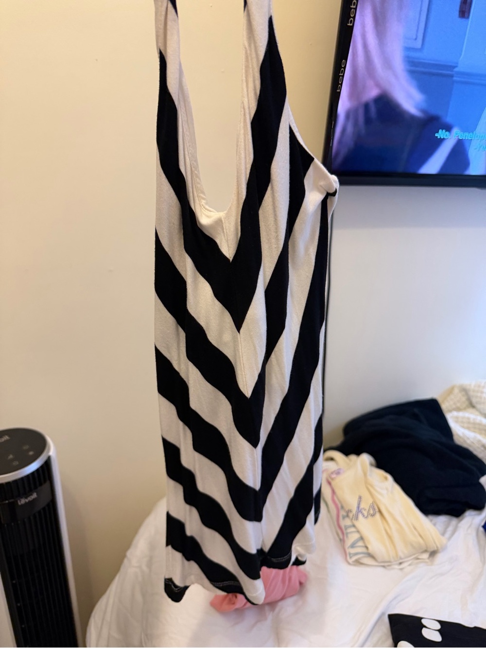 Black and White Bebe Striped Racerback Dress